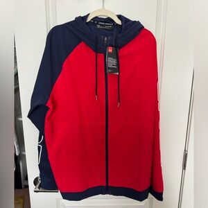 Under Armour Full Zip Hoodie Red Navy Logo Sleeves Men’s XL NWT